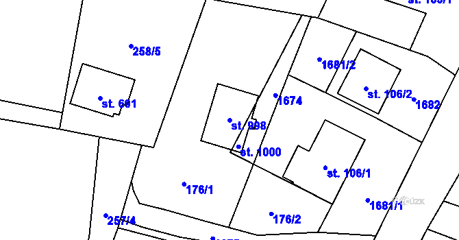 Parcela st. 998 v KÚ Mořkov, Katastrální mapa