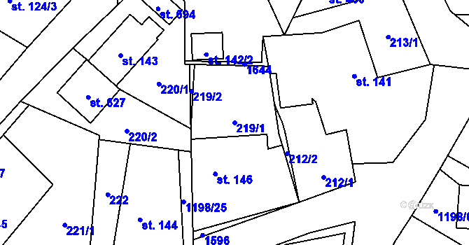 Parcela st. 219/1 v KÚ Mořkov, Katastrální mapa
