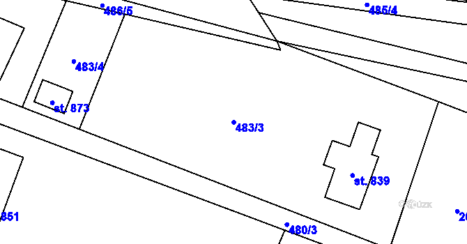 Parcela st. 483/3 v KÚ Mořkov, Katastrální mapa