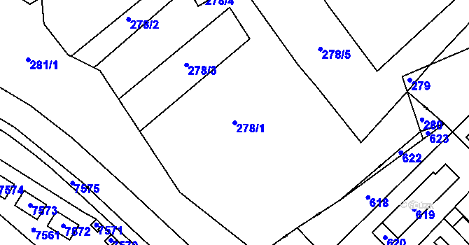 Parcela st. 278/1 v KÚ Most I, Katastrální mapa