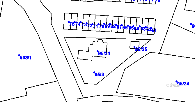 Parcela st. 95/21 v KÚ Most II, Katastrální mapa
