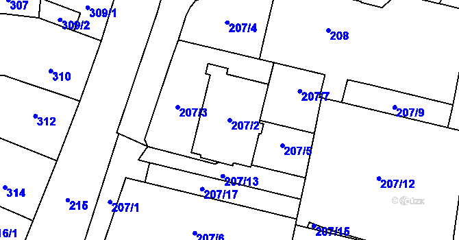Parcela st. 207/2 v KÚ Most II, Katastrální mapa