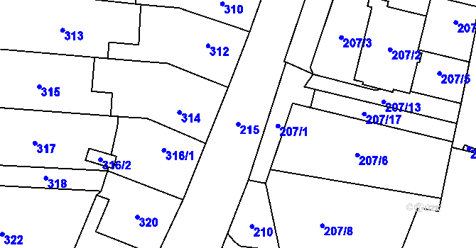 Parcela st. 215 v KÚ Most II, Katastrální mapa