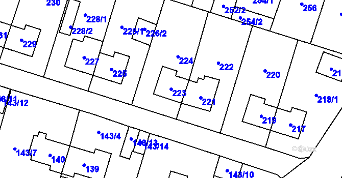 Parcela st. 223 v KÚ Most II, Katastrální mapa