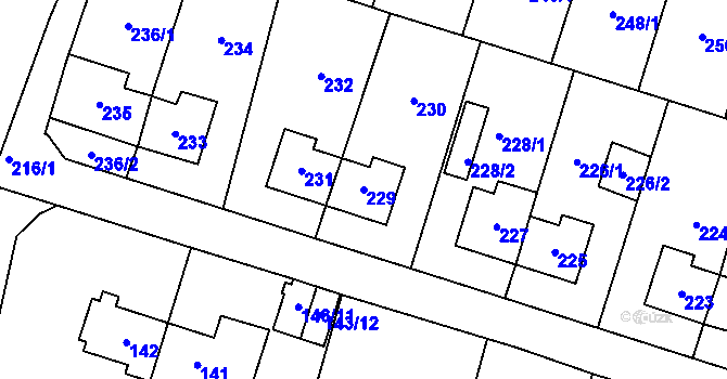 Parcela st. 229 v KÚ Most II, Katastrální mapa