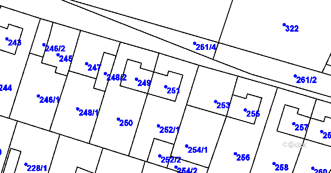 Parcela st. 251 v KÚ Most II, Katastrální mapa