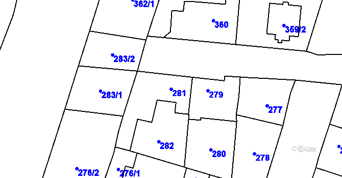Parcela st. 281 v KÚ Most II, Katastrální mapa