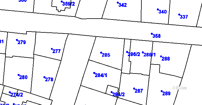 Parcela st. 285 v KÚ Most II, Katastrální mapa