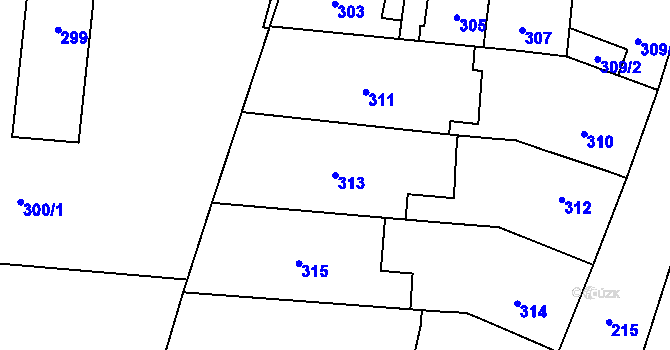 Parcela st. 313 v KÚ Most II, Katastrální mapa