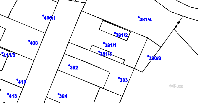 Parcela st. 381/3 v KÚ Most II, Katastrální mapa
