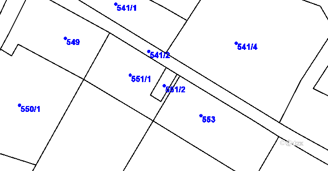Parcela st. 551/2 v KÚ Most II, Katastrální mapa
