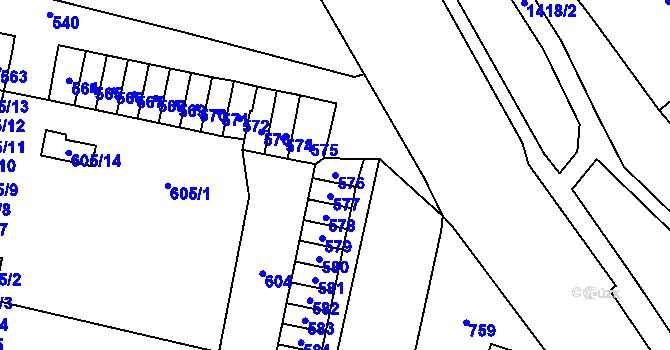 Parcela st. 576 v KÚ Most II, Katastrální mapa