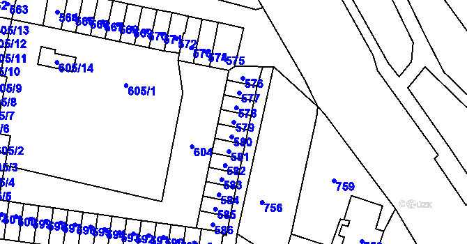 Parcela st. 579 v KÚ Most II, Katastrální mapa