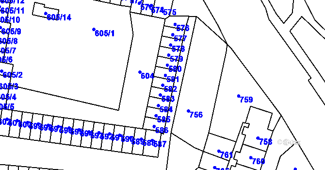 Parcela st. 582 v KÚ Most II, Katastrální mapa