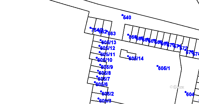 Parcela st. 605/11 v KÚ Most II, Katastrální mapa
