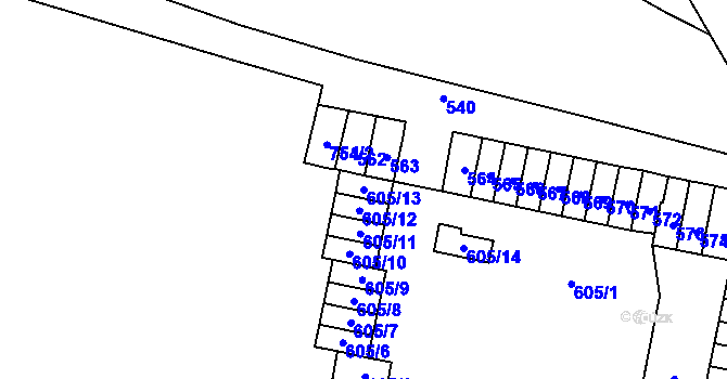 Parcela st. 605/13 v KÚ Most II, Katastrální mapa