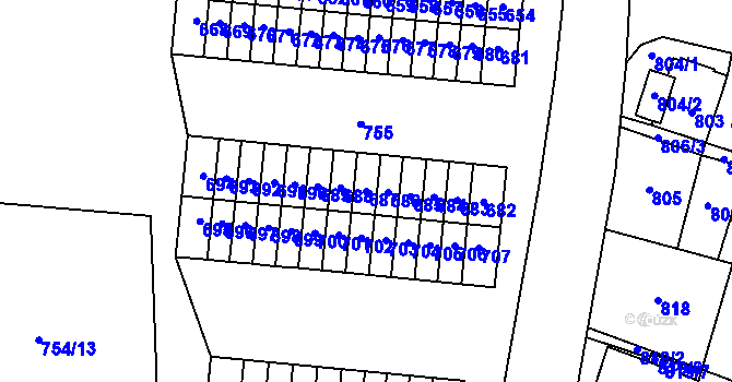 Parcela st. 687 v KÚ Most II, Katastrální mapa