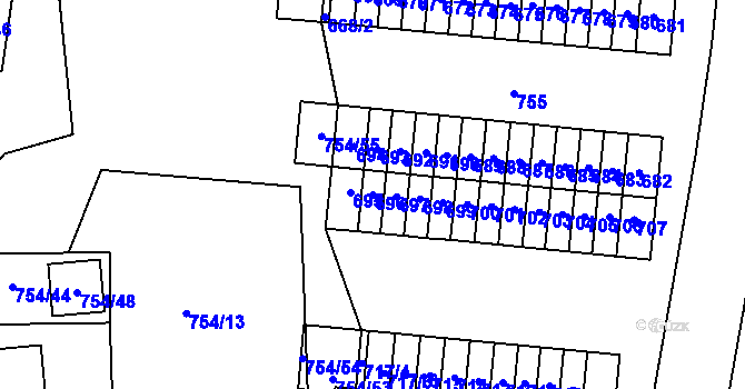 Parcela st. 696 v KÚ Most II, Katastrální mapa