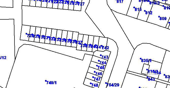 Parcela st. 739 v KÚ Most II, Katastrální mapa