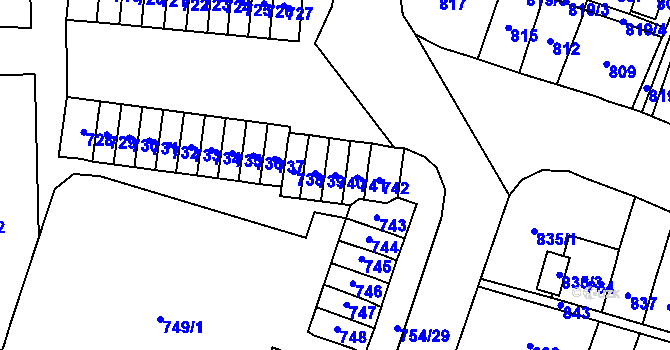 Parcela st. 740 v KÚ Most II, Katastrální mapa