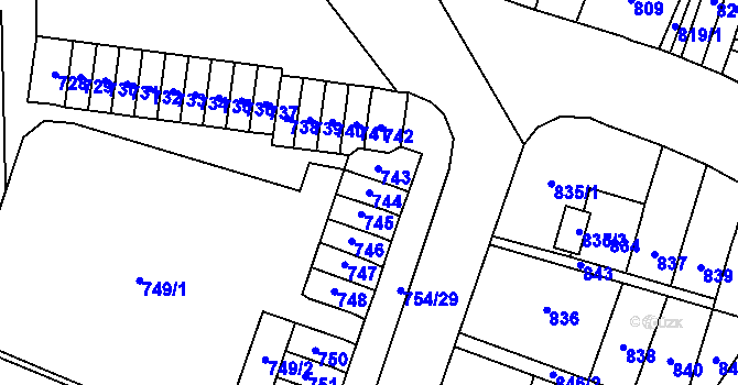 Parcela st. 744 v KÚ Most II, Katastrální mapa