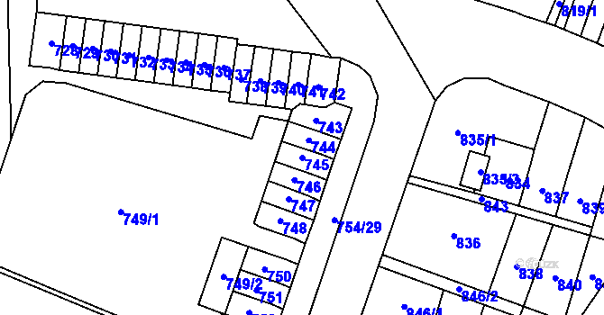 Parcela st. 745 v KÚ Most II, Katastrální mapa