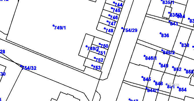 Parcela st. 751 v KÚ Most II, Katastrální mapa
