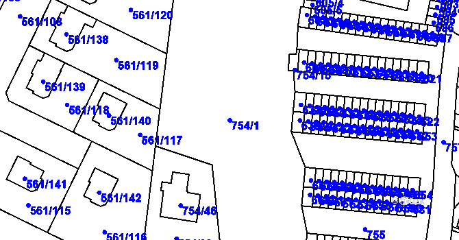 Parcela st. 754/1 v KÚ Most II, Katastrální mapa