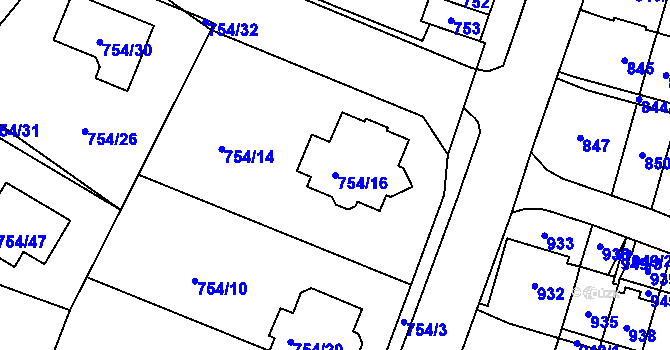 Parcela st. 754/16 v KÚ Most II, Katastrální mapa