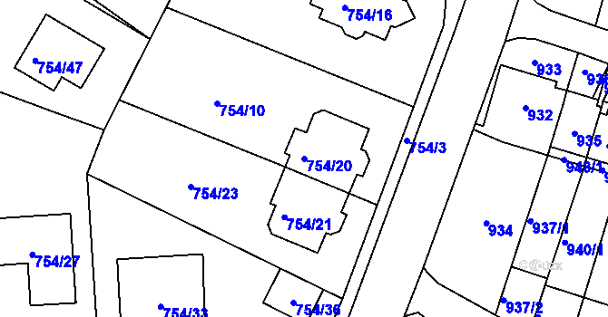 Parcela st. 754/20 v KÚ Most II, Katastrální mapa