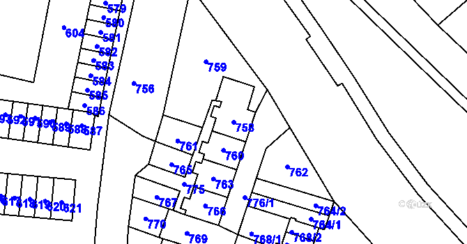 Parcela st. 758 v KÚ Most II, Katastrální mapa