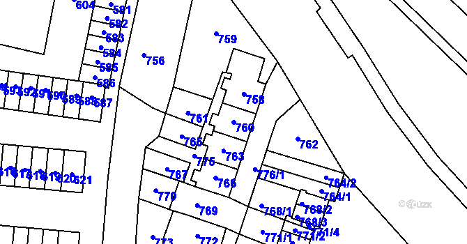 Parcela st. 760 v KÚ Most II, Katastrální mapa