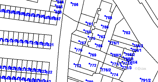 Parcela st. 767 v KÚ Most II, Katastrální mapa