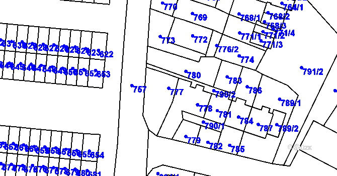Parcela st. 777 v KÚ Most II, Katastrální mapa