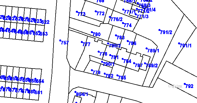 Parcela st. 778 v KÚ Most II, Katastrální mapa