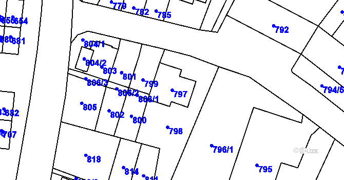 Parcela st. 797 v KÚ Most II, Katastrální mapa