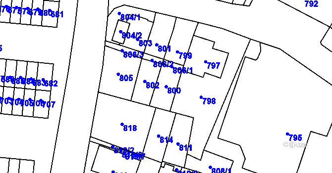 Parcela st. 800 v KÚ Most II, Katastrální mapa