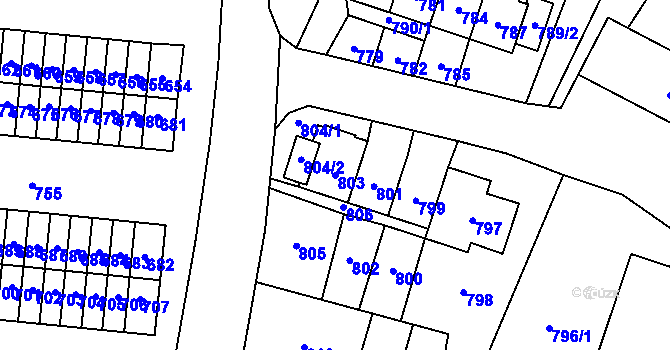 Parcela st. 803 v KÚ Most II, Katastrální mapa