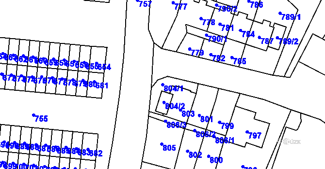 Parcela st. 804/1 v KÚ Most II, Katastrální mapa