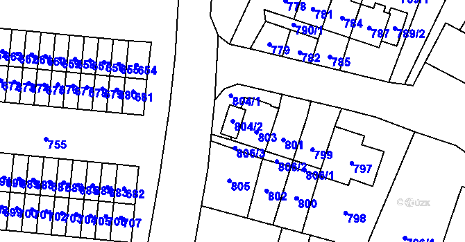 Parcela st. 804/2 v KÚ Most II, Katastrální mapa