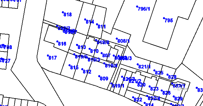 Parcela st. 807 v KÚ Most II, Katastrální mapa