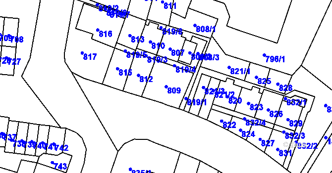 Parcela st. 809 v KÚ Most II, Katastrální mapa