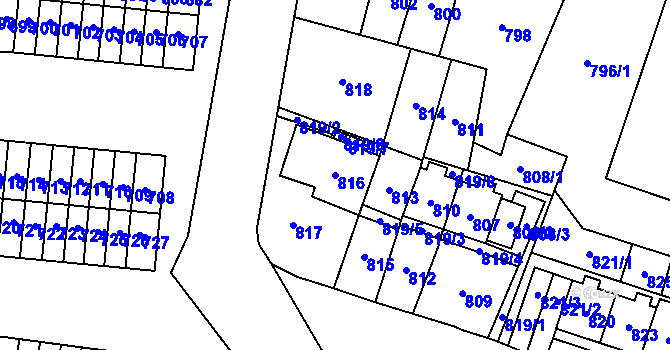 Parcela st. 816 v KÚ Most II, Katastrální mapa