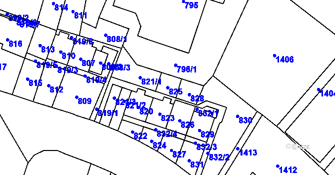 Parcela st. 825 v KÚ Most II, Katastrální mapa