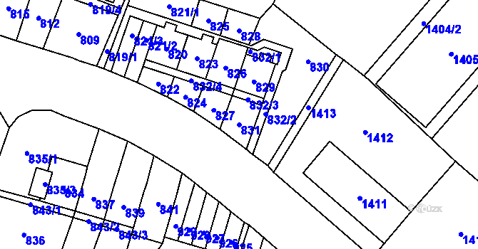 Parcela st. 831 v KÚ Most II, Katastrální mapa