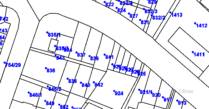 Parcela st. 841 v KÚ Most II, Katastrální mapa