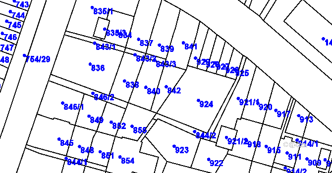 Parcela st. 842 v KÚ Most II, Katastrální mapa