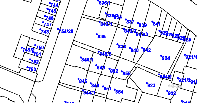 Parcela st. 846/2 v KÚ Most II, Katastrální mapa
