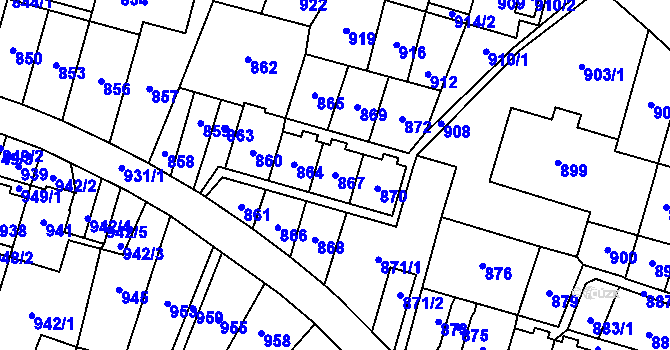 Parcela st. 867 v KÚ Most II, Katastrální mapa