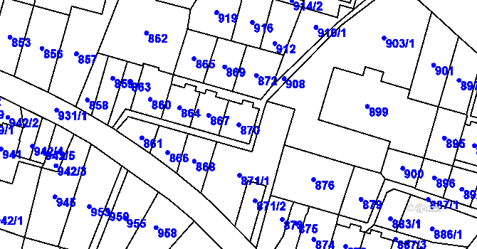 Parcela st. 870 v KÚ Most II, Katastrální mapa